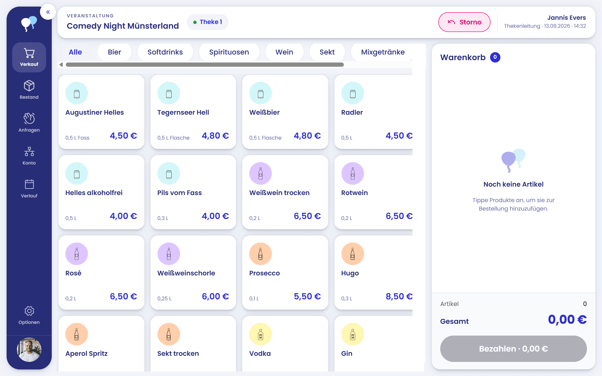 Smart POS von palooza – Screenshot der Benutzeroberfläche