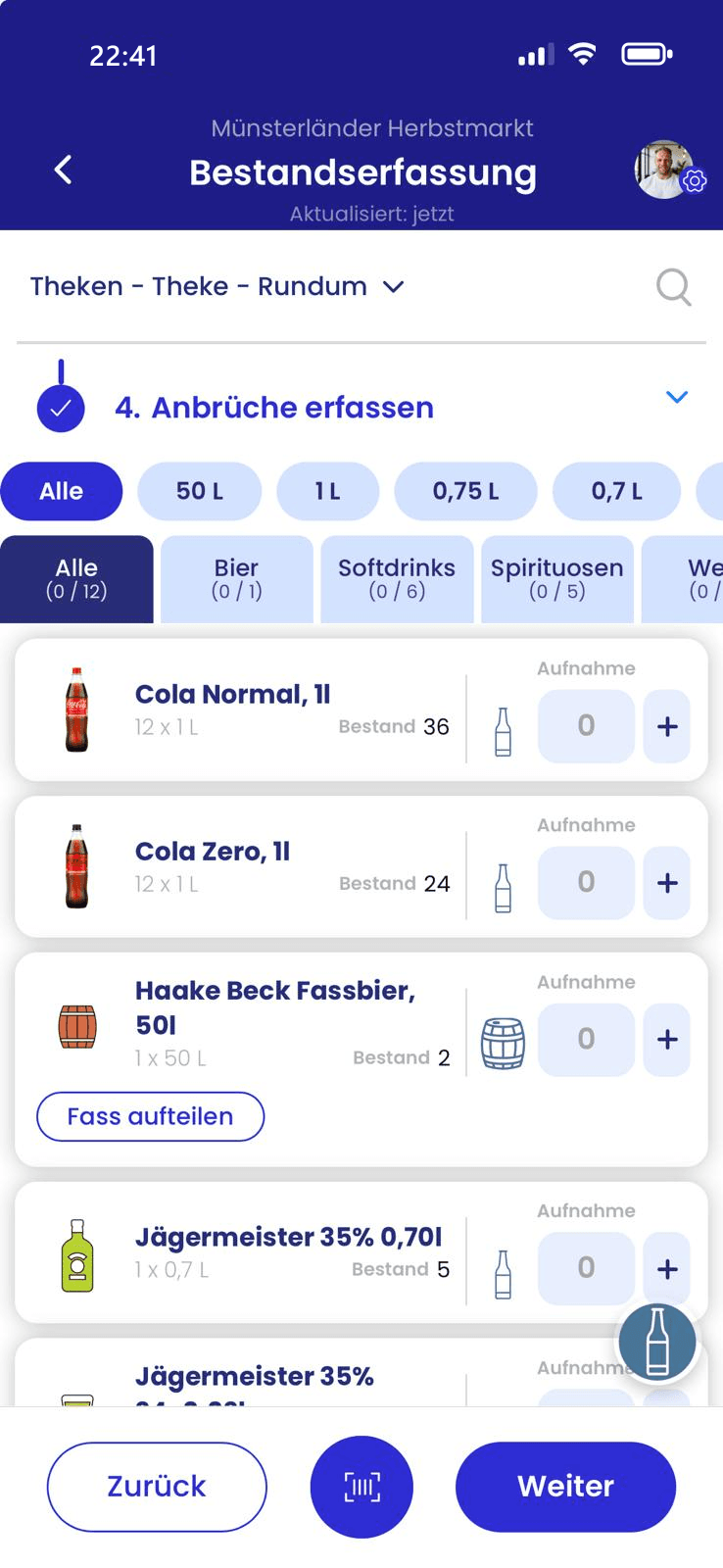Die App von palooza: Bestandserfassung – Screenshot der Benutzeroberfläche