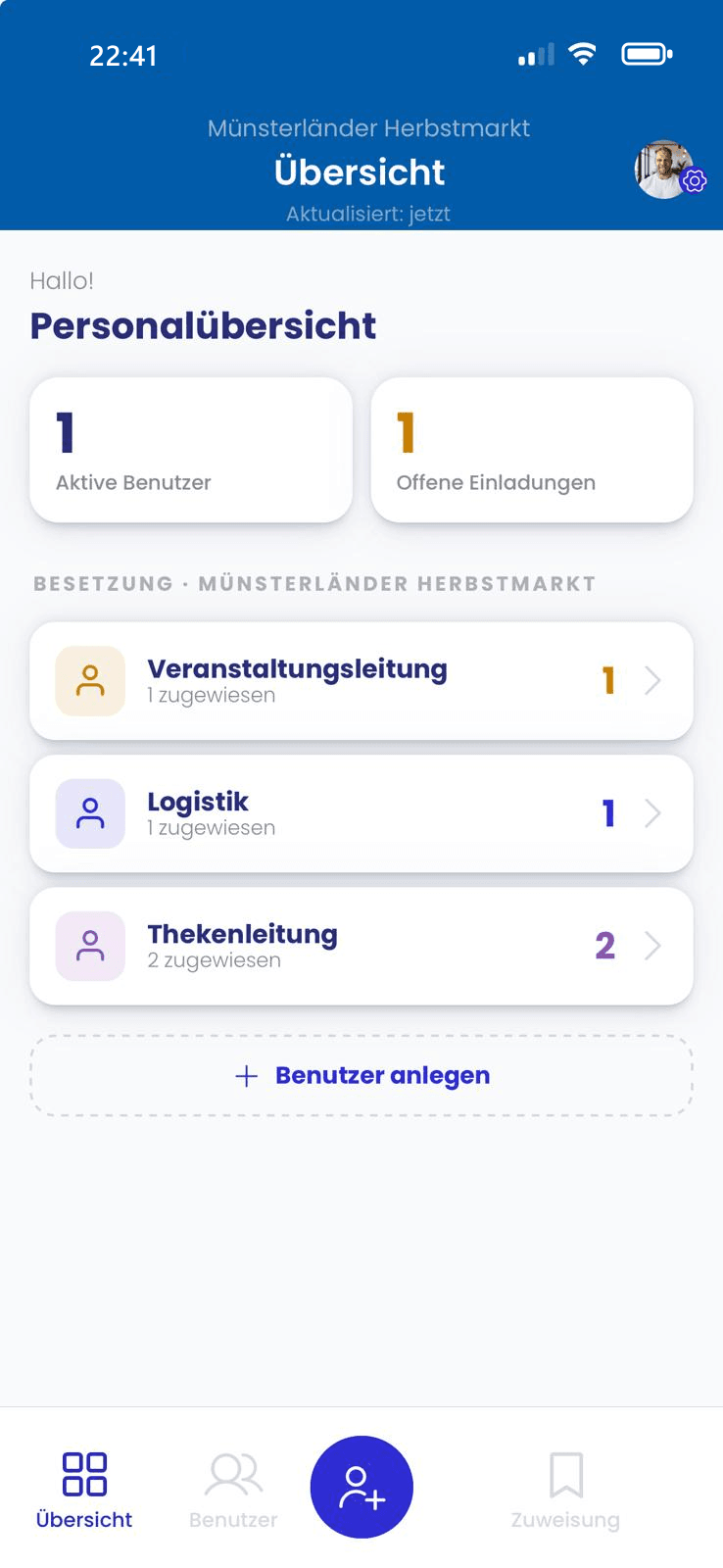 Die App von palooza: Personalmanagement – Screenshot der Benutzeroberfläche