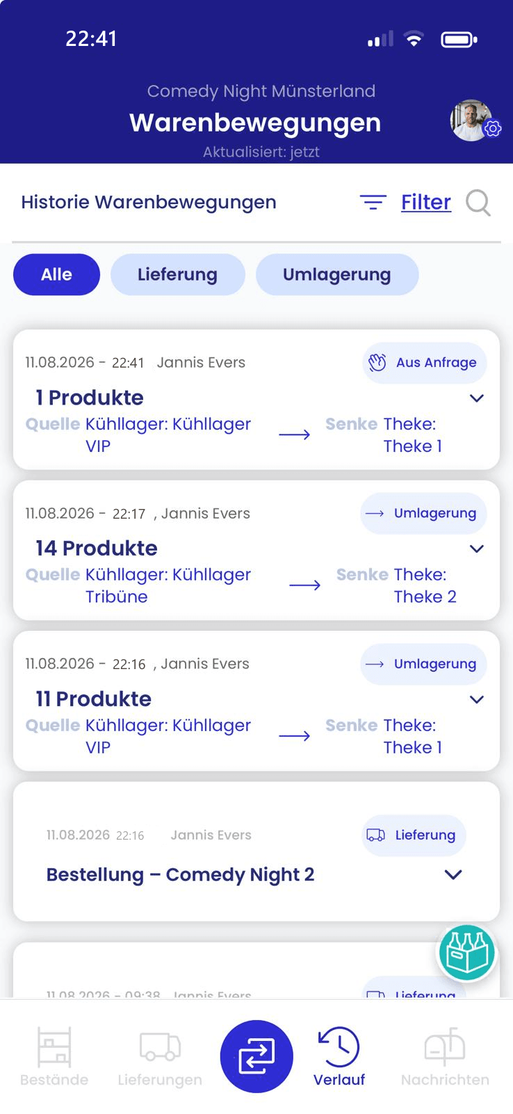 Die App von palooza: Tracking aller Warenbewegungen – Screenshot der Benutzeroberfläche